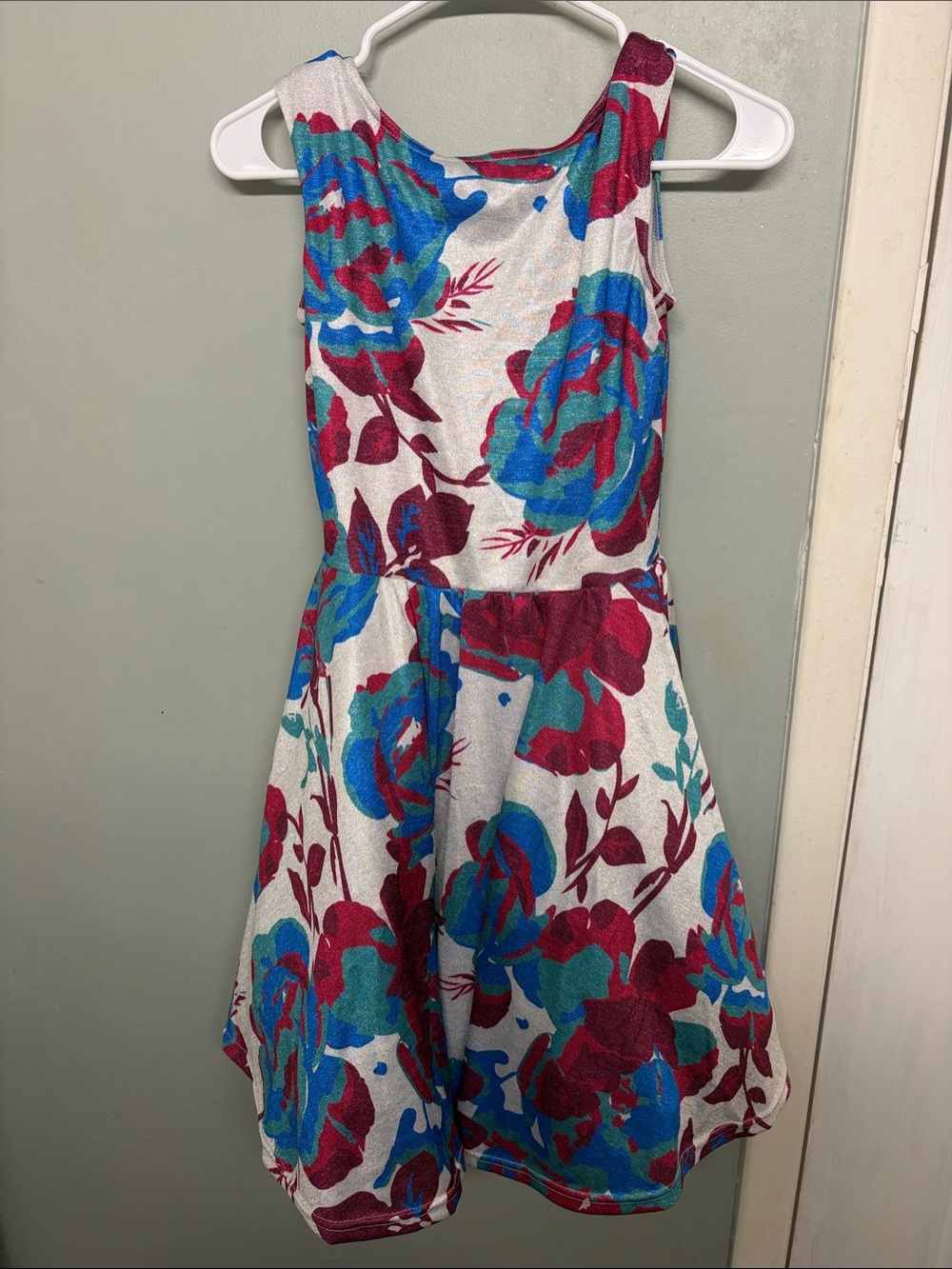 Weissman Blue and Magenta Floral Fit-and-Flare Dance Dress